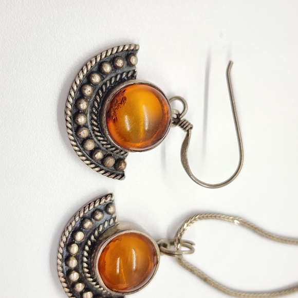 Vintage Boma 925 Sliver Amber Pendant & Earrings - Picture 5 of 14